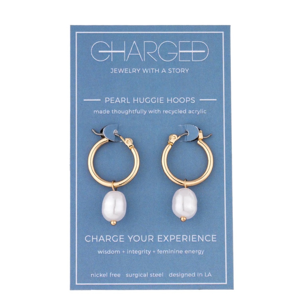 NWT Charged Faux Pearl Huggie Hoops